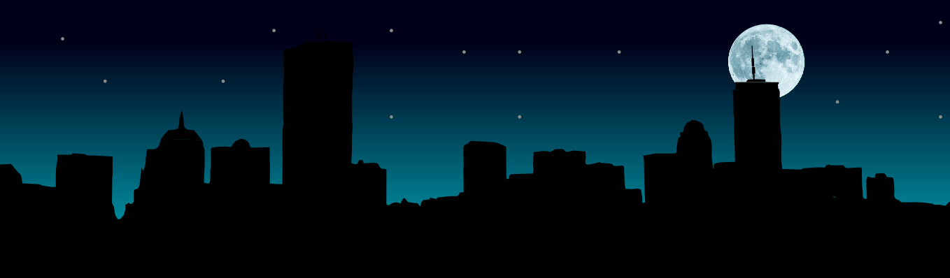 Illustration einer Skyline bei Nacht und Mond ohne Strom